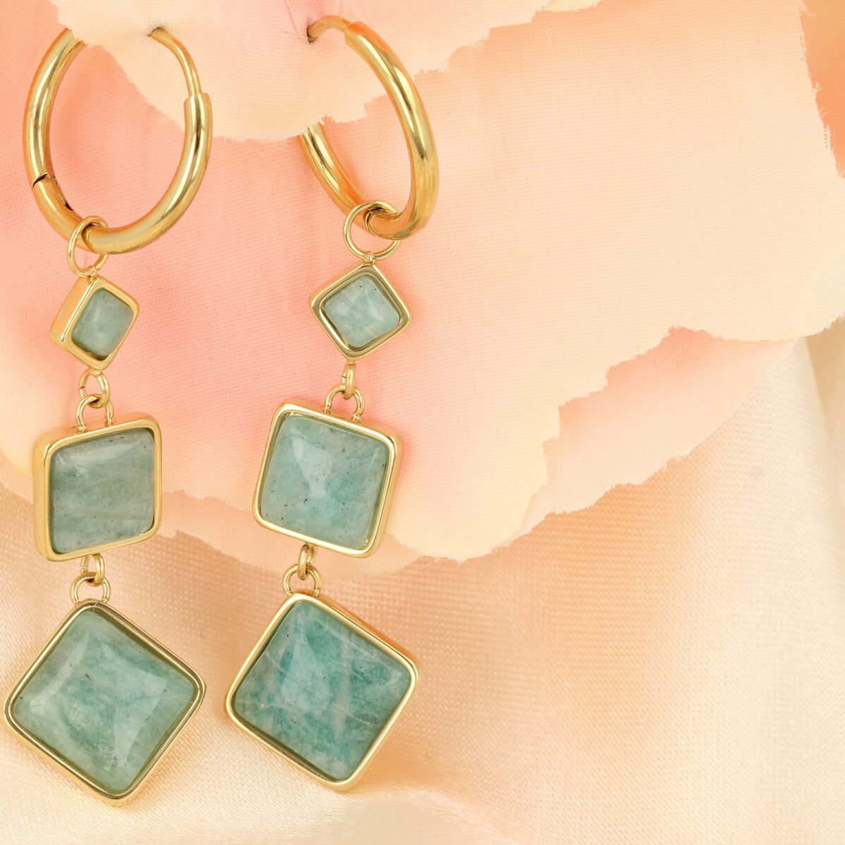 Elegant Gold Earrings with Amazonite Gemstones