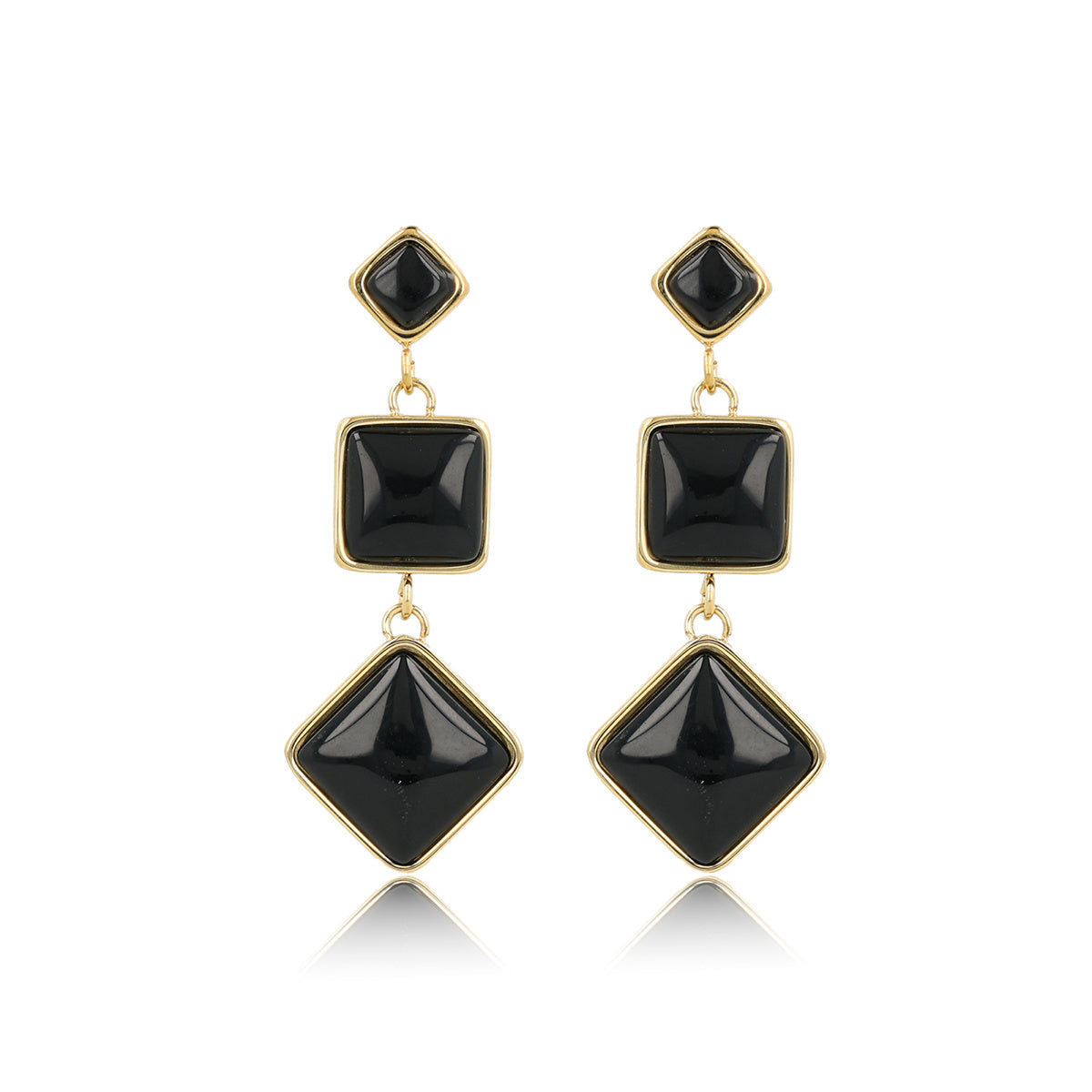 Elegante Gouden Oorbel met Drie Onyx Edelstenen