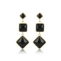 Elegante Gouden Oorbel met Drie Onyx Edelstenen