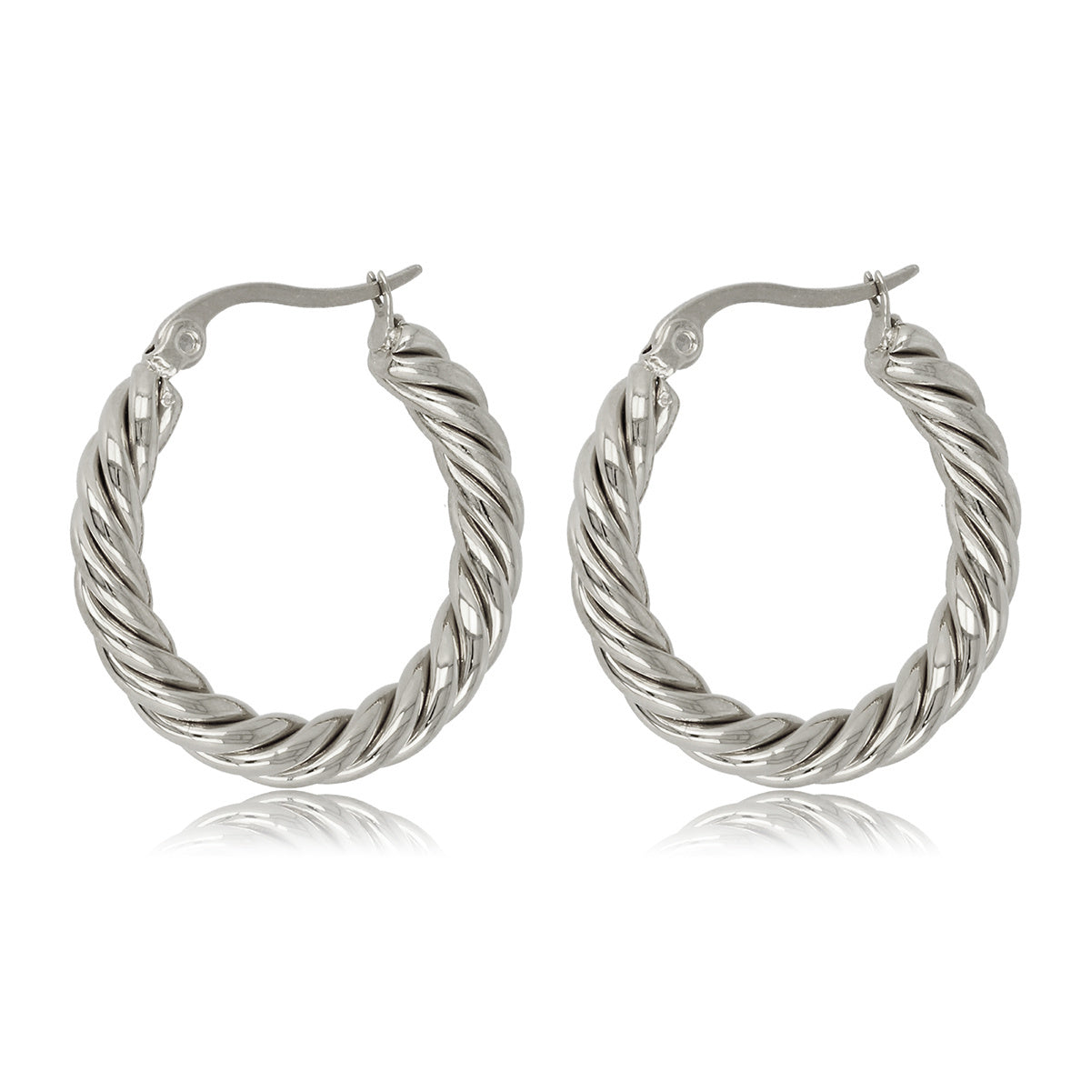 Elegant Silver Twisted Earrings 35x3 mm