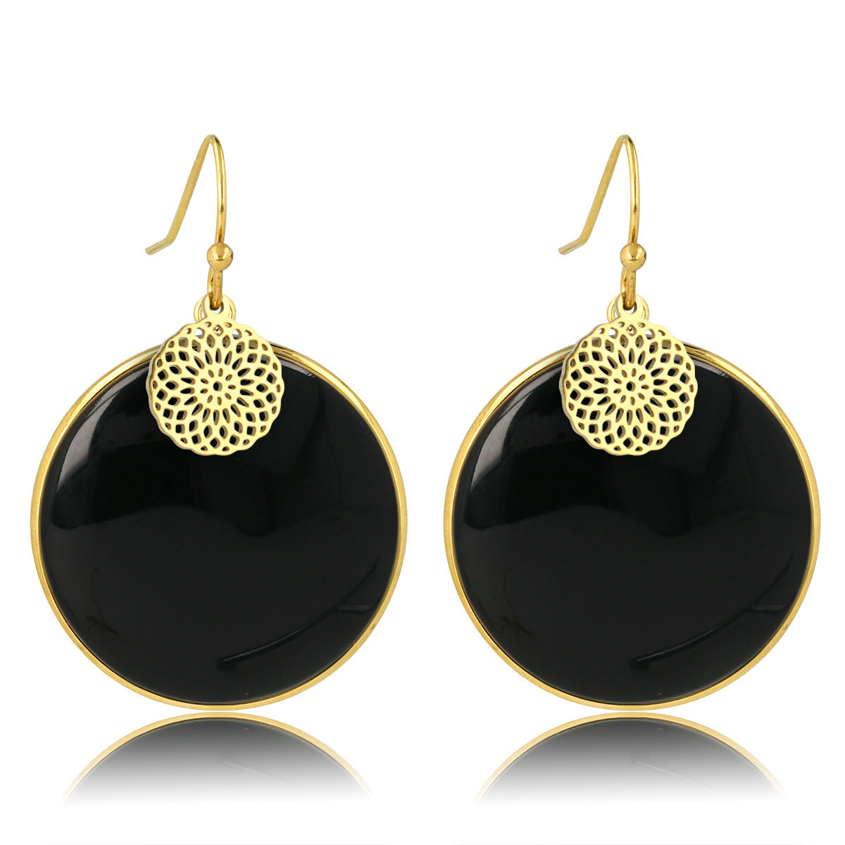 Elegante Onyx Oorbel met Gouden Accent 40mm