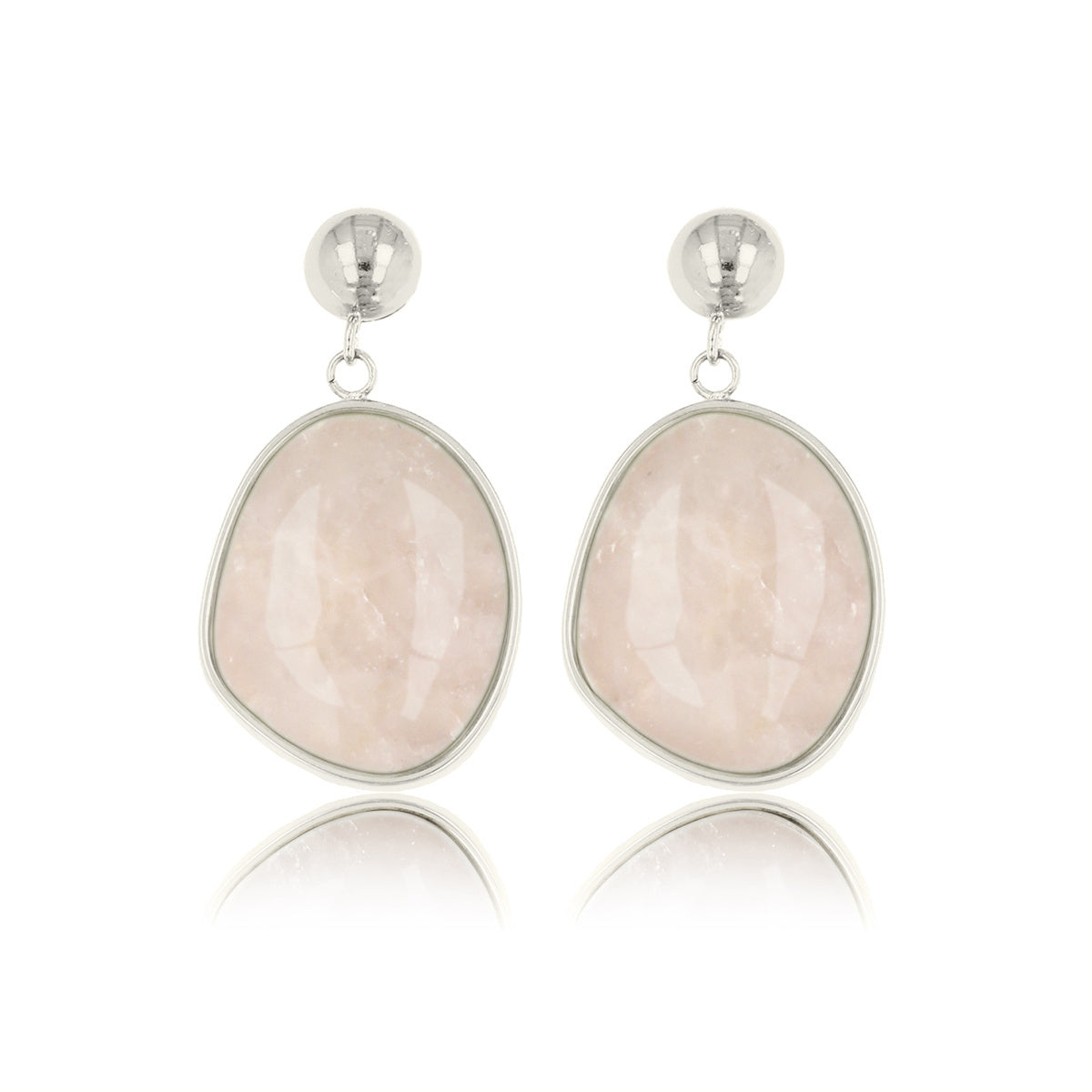 Zilveren Oorbel met Ronde Rose Quartz Hanger