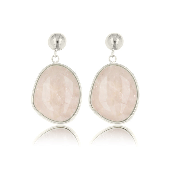 Silver Earring with Round Rose Quartz Pendant