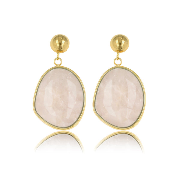 Gouden Oorbel met Ronde Rose Quartz Hanger