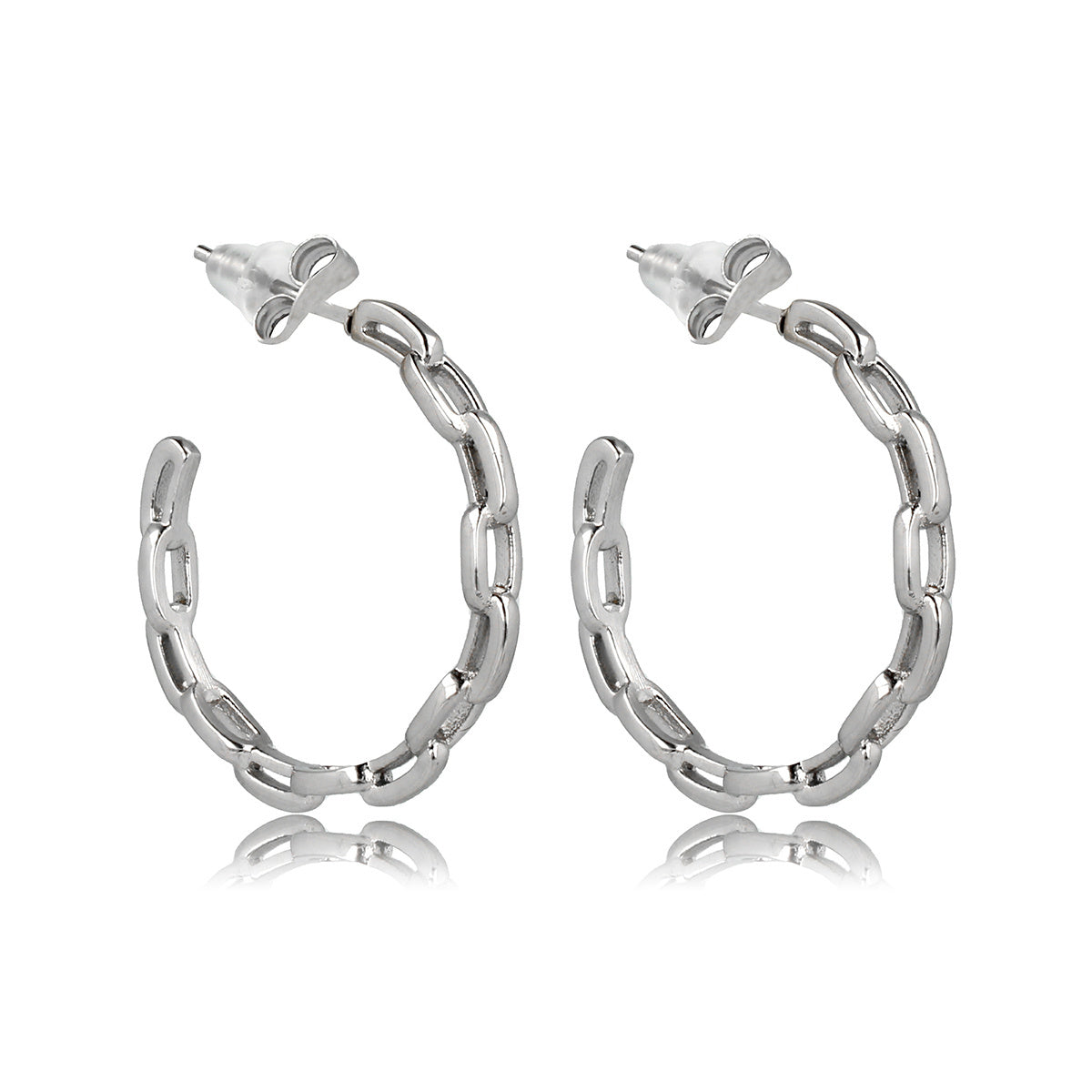 Elegant Silver Link Hoop Earrings 25x3 mm