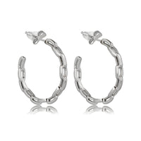 Elegant Silver Link Hoop Earrings 25x3 mm