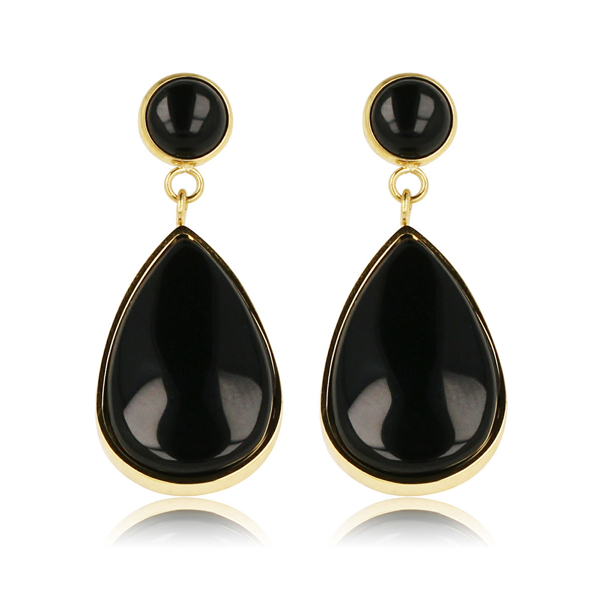 Onyx Eleganz: Goldener Tropfen Ohrring