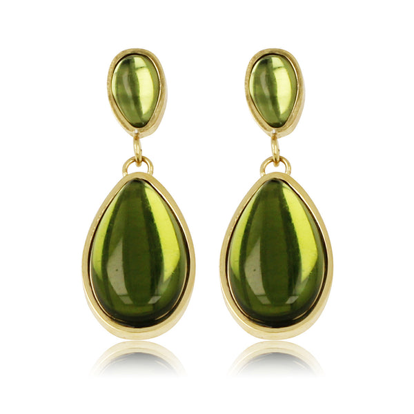 Elegante Gouden Oorbellen met Groene Druppelsteen