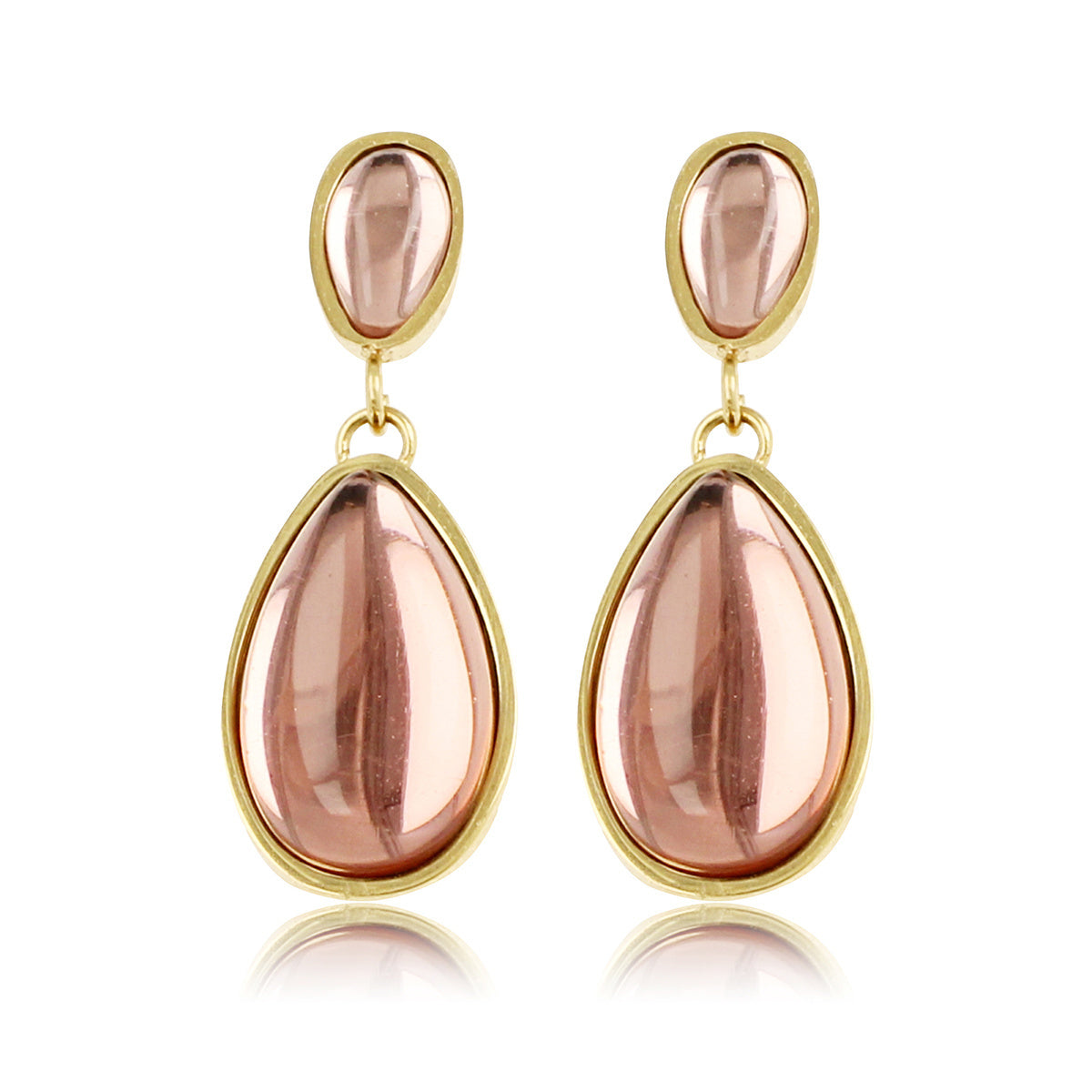 Elegante goldene Ohrringe mit rosa Tropfenstein