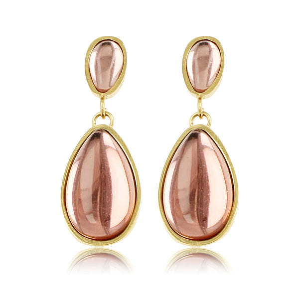 Elegante Gouden Oorbellen met Roze Druppelsteen