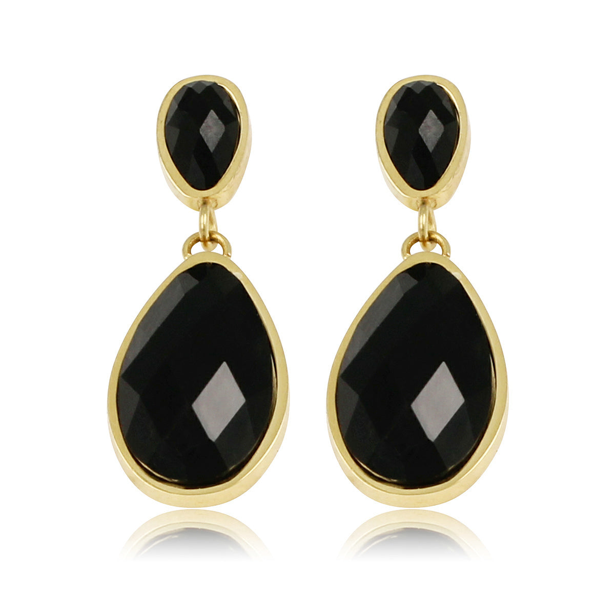Elegant Gold Earrings with Black Teardrop Stone