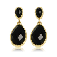 Elegant Gold Earrings with Black Teardrop Stone