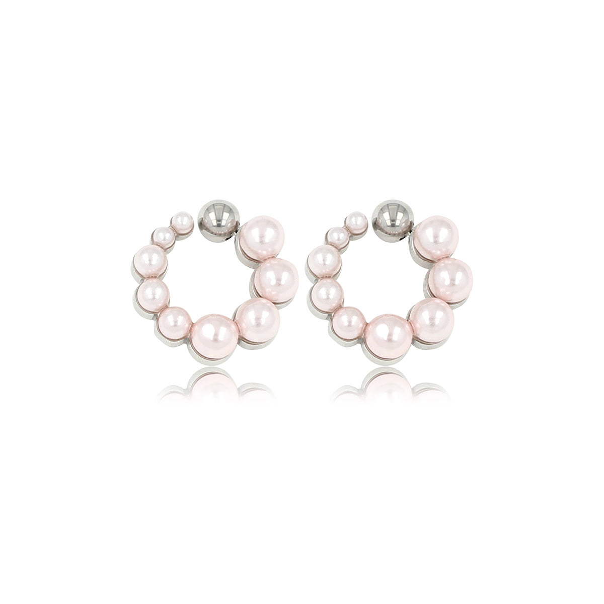 Silver Ear Studs with Pink Pearls 13mm