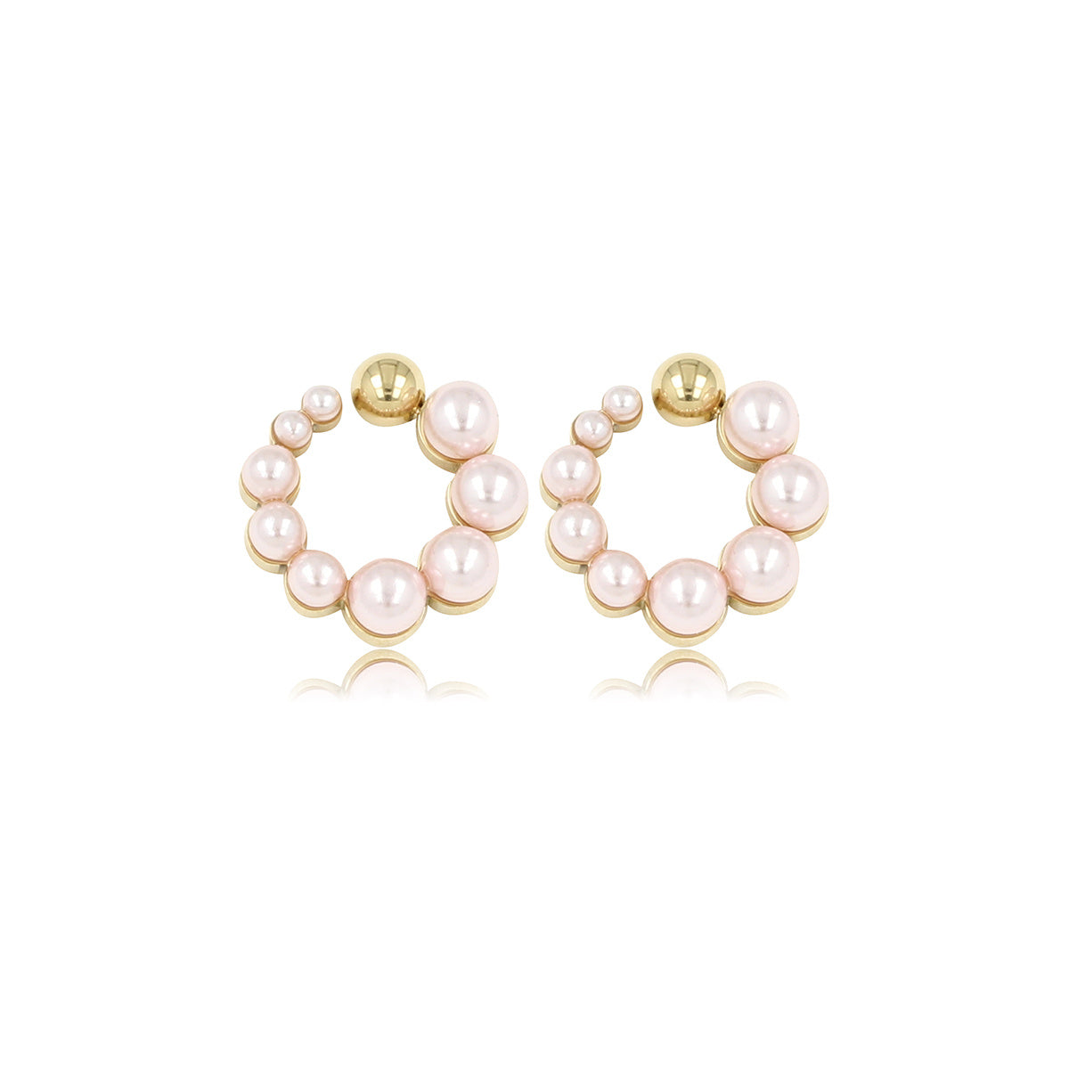 Golden Ear Stud with Pink Pearl Shine 13 mm