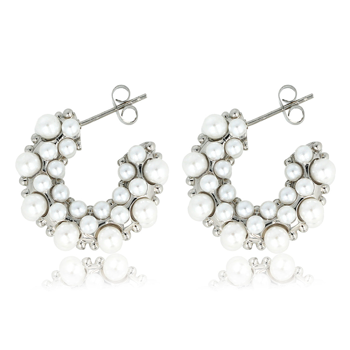 Elegant Silver Earrings with Pearl Shine 23mm