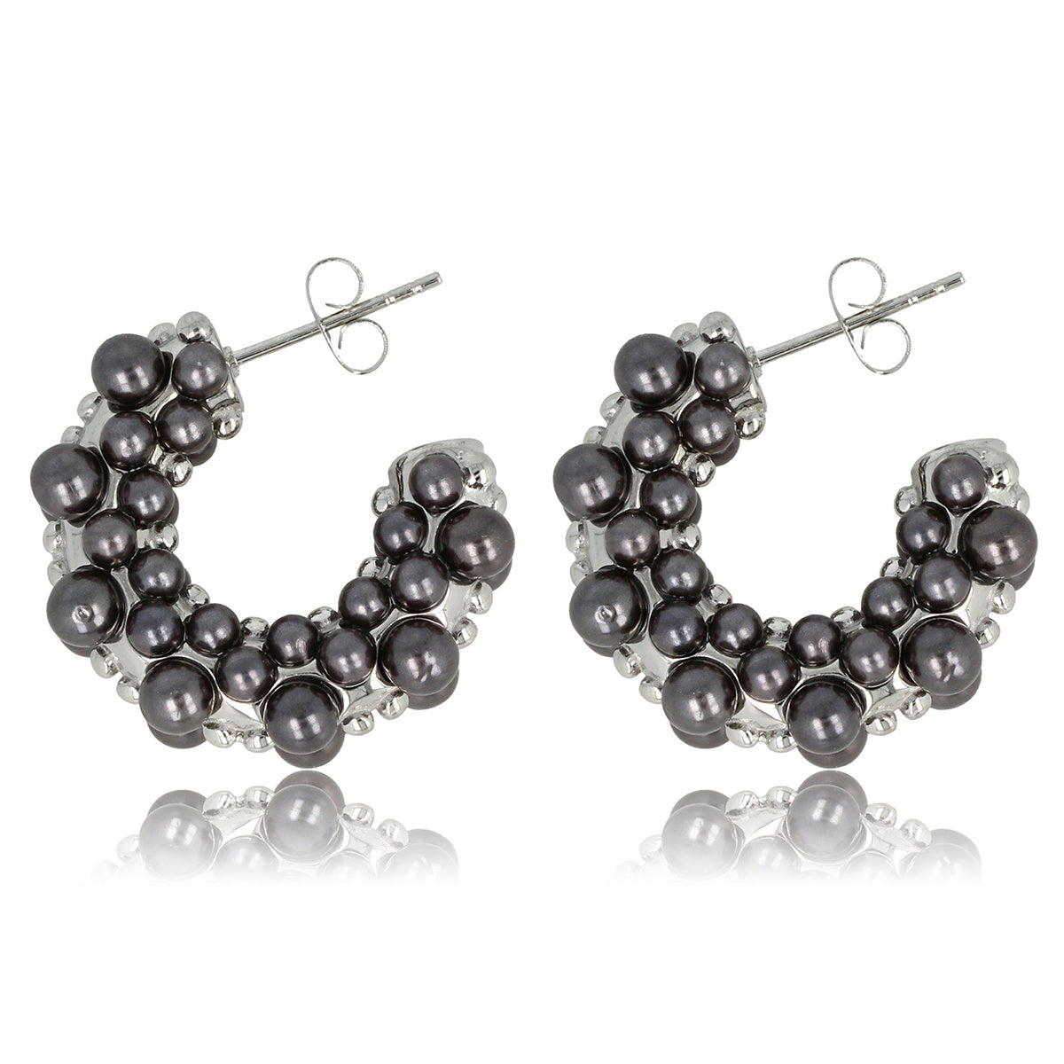 Elegante silberne Ohrringe mit schwarzer Perle 23mm