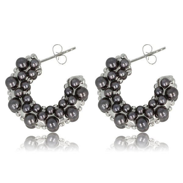 Elegante Zilveren Oorbellen met Zwarte Parel 23mm