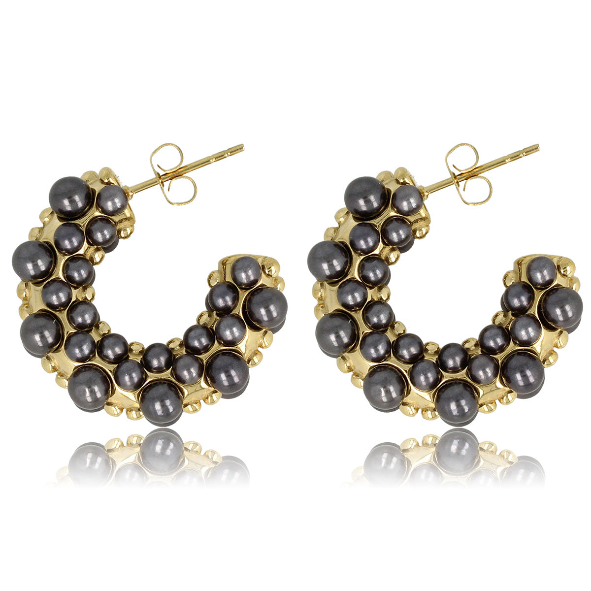 Gouden Oorring met Zwarte Parel Elegantie 23mm