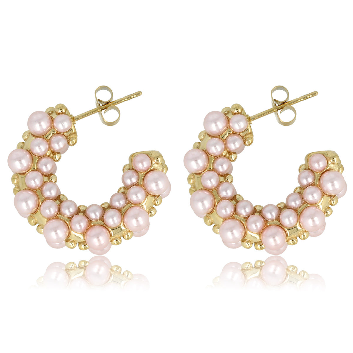 Elegante Gouden Oorbellen met Roze Parel