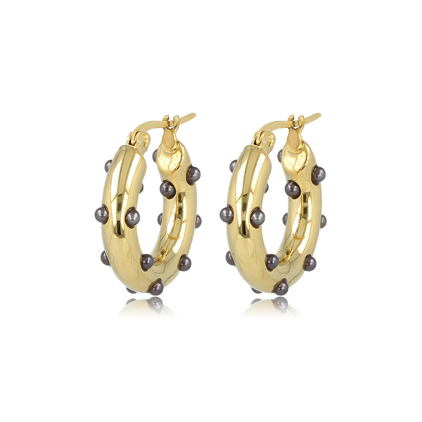 Zwarte Parel Gouden Oorring Elegantie