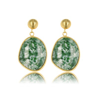 Stralende Gouden Oorbel met Green Spotted Jade