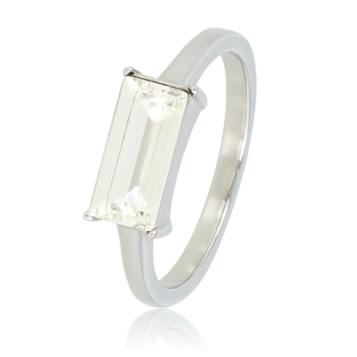 Edelstalen damesring - rechthoekige quartz glassteen - My Bendel
