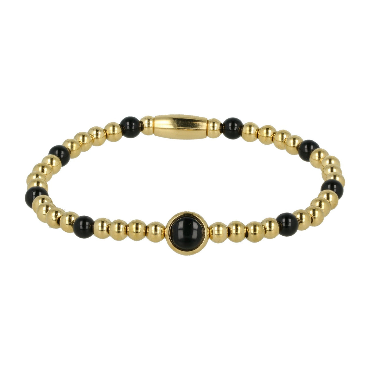 Edelstenen armband met Onyx bedel en stainless steel - My Bendel