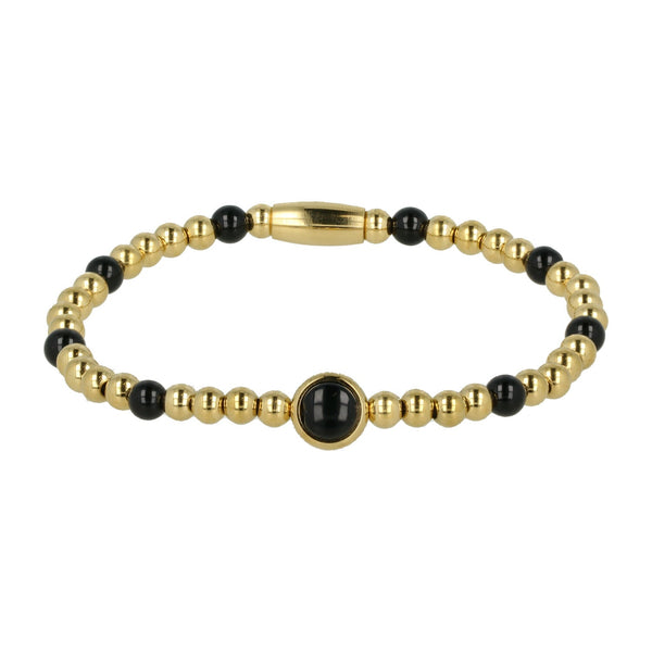 Edelstenen armband met Onyx bedel en stainless steel - My Bendel