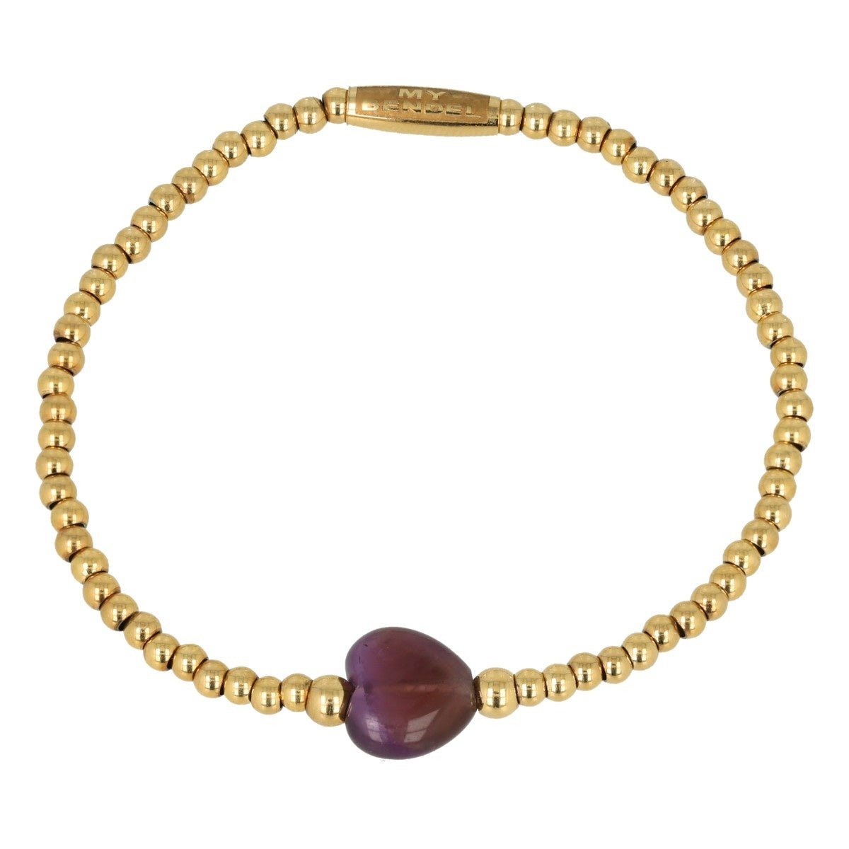 Elastische Amethyst Armband met Harten bedel - My Bendel