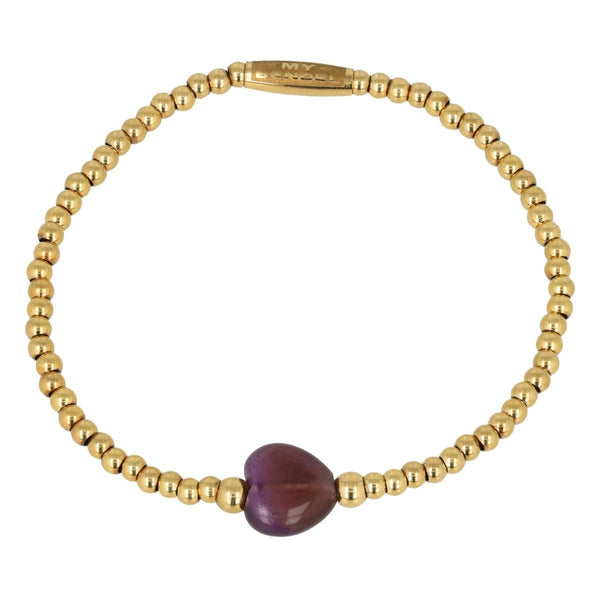 Elastische Amethyst Armband met Harten bedel - My Bendel