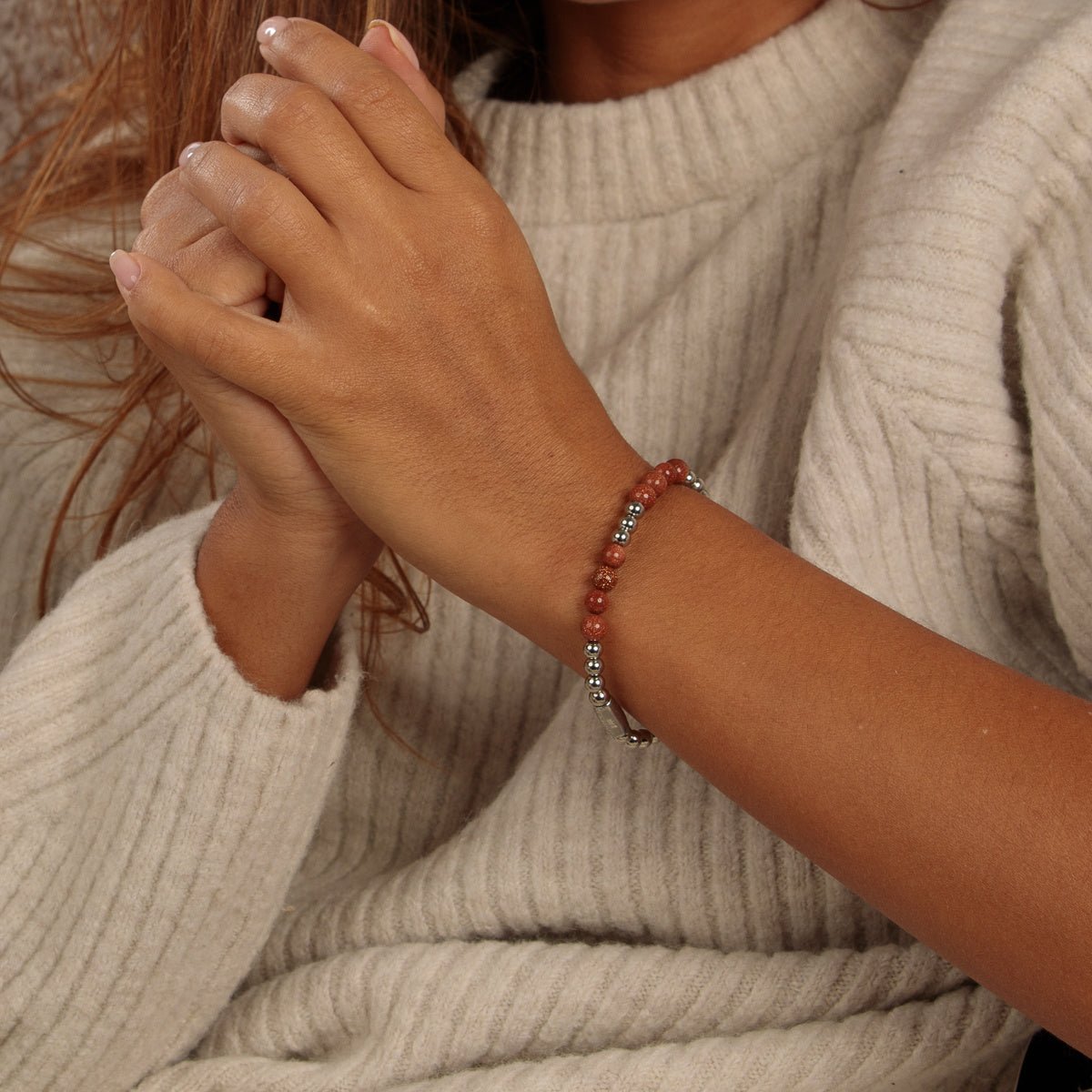 Elastische Damesarmband Gold Sand Stone Edelsteen - My Bendel