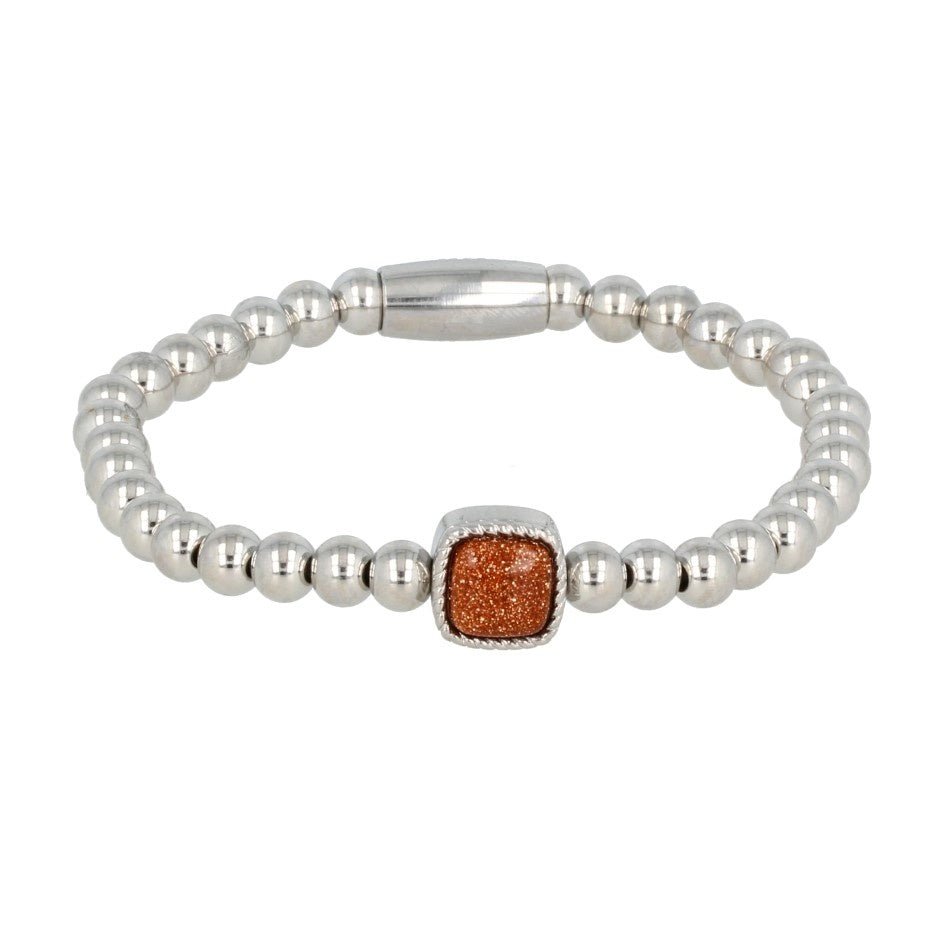 Elastische Damesarmband met Gold Sand Stone Bedel - My Bendel