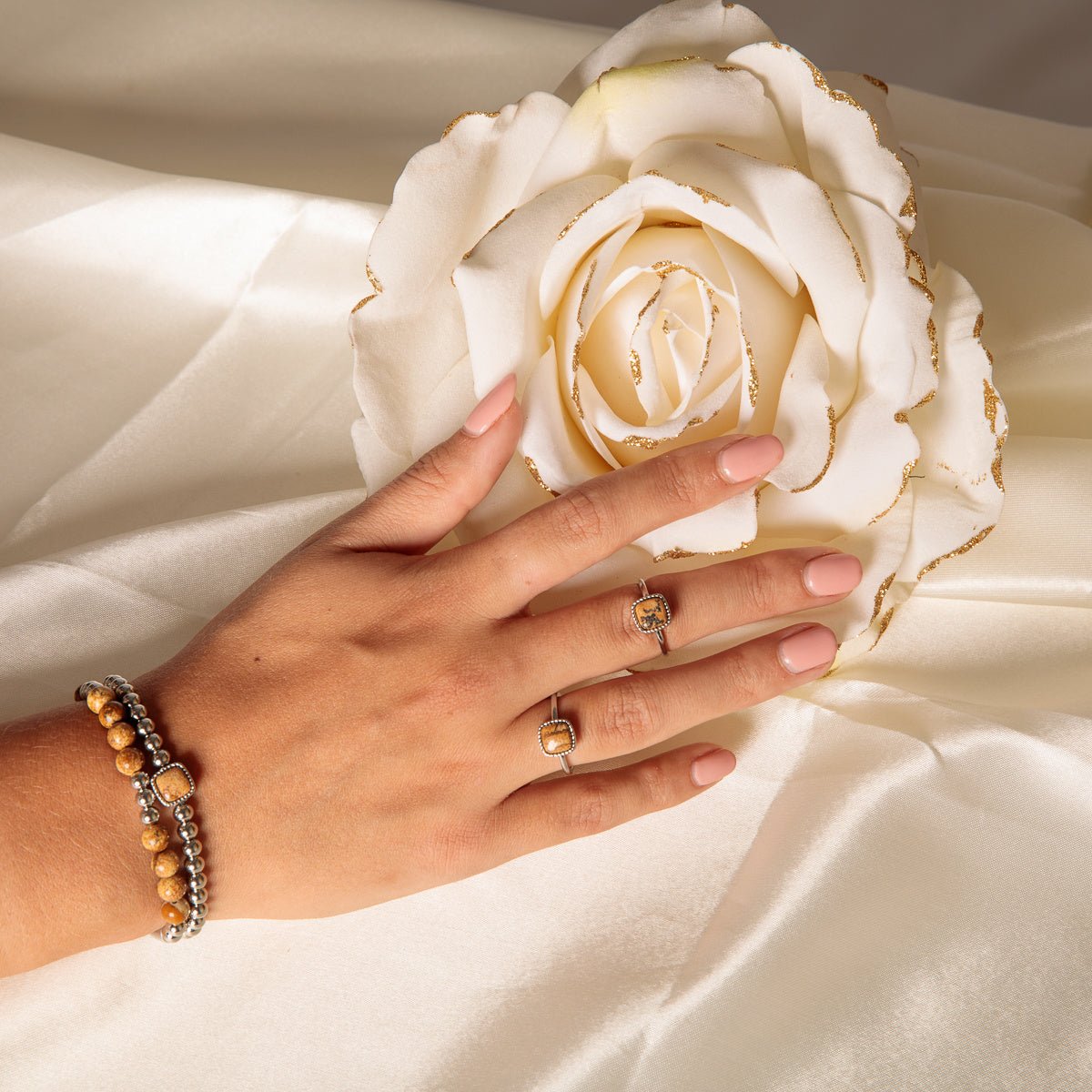 Elastische Damesarmband Picture Jasper Edelsteen - My Bendel