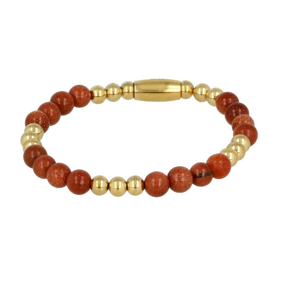 Elastische Gouden Armband met Gold Sand Stone - My Bendel