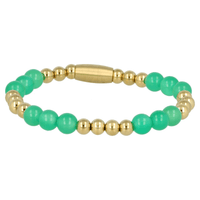 Elastische Gouden Armband met Groene Agate Edelsteen