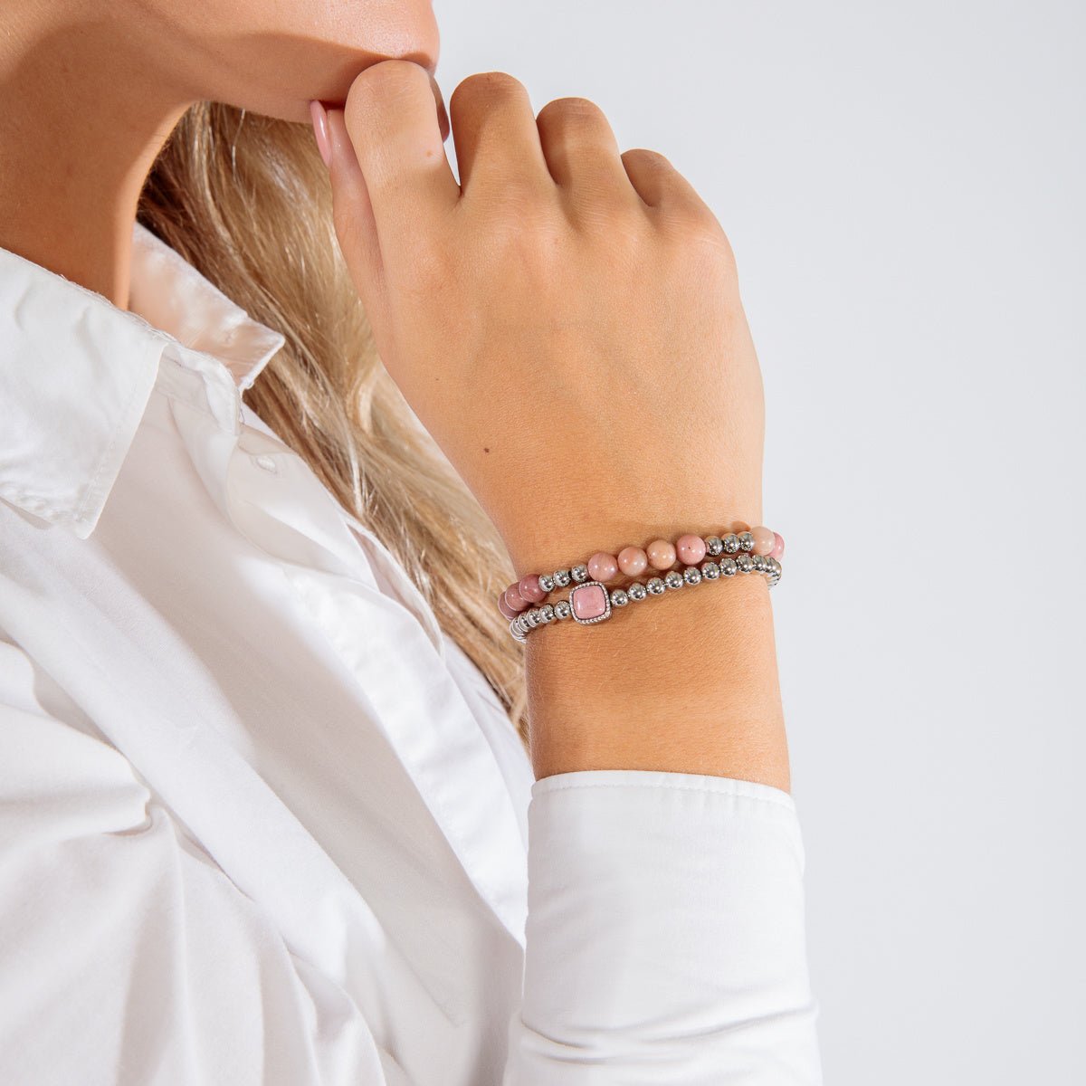 Elastische Rhodonite Armband - Luxe stainless steel Dames - My Bendel