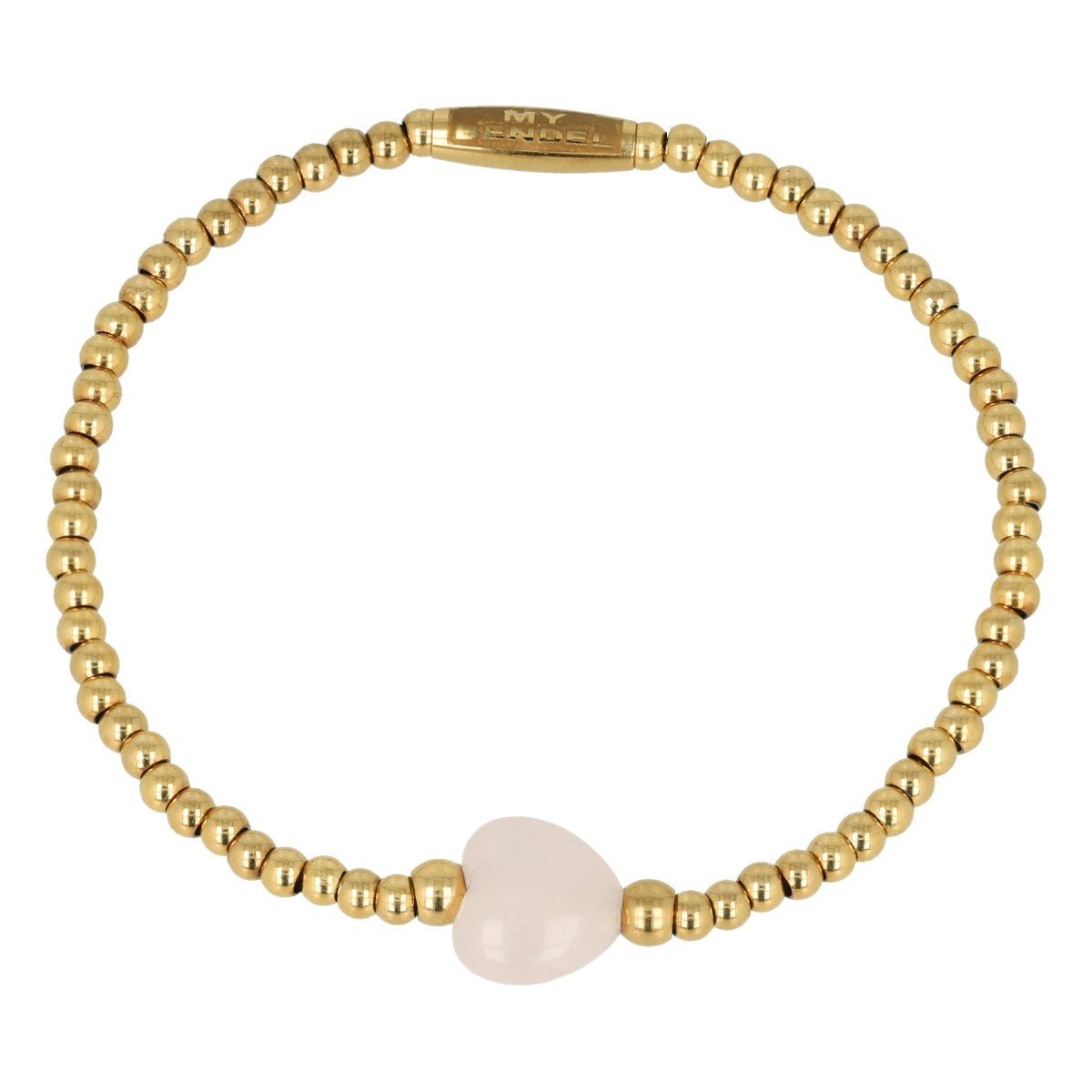 Elastische stainless steel Armband met Rose Quartz Bedel - My Bendel