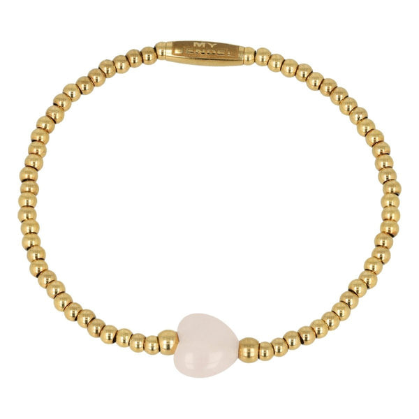 Elastische stainless steel Armband met Rose Quartz Bedel - My Bendel