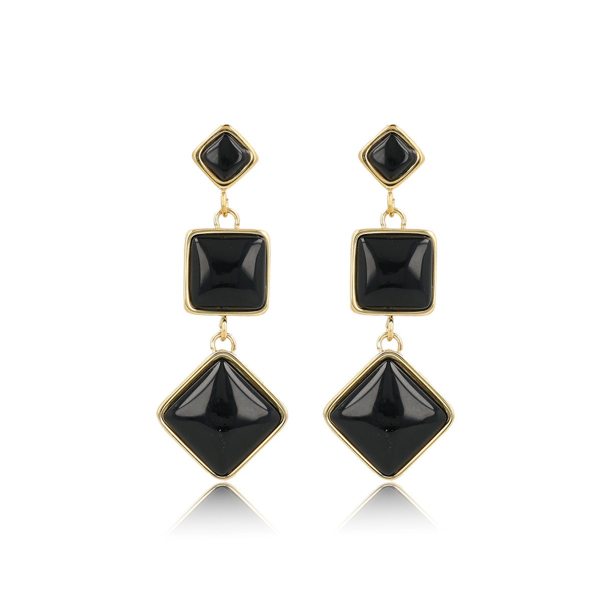 Elegante Gouden Oorbel met Drie Onyx Edelstenen - My Bendel