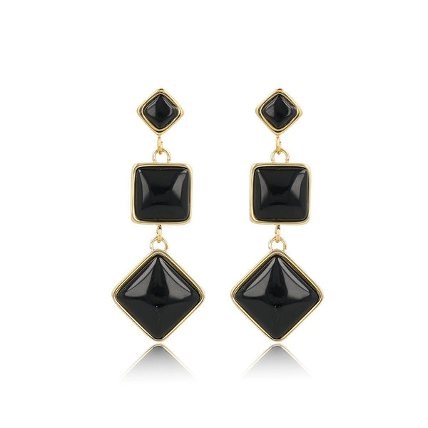 Elegante Gouden Oorbel met Drie Onyx Edelstenen - My Bendel