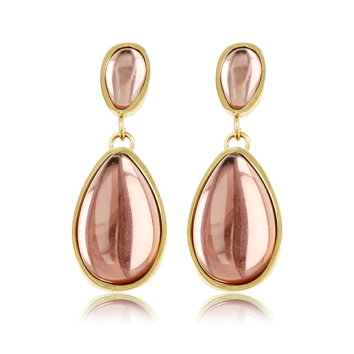 Elegante Gouden Oorbellen met Roze Druppelsteen - My Bendel