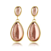 Elegante Gouden Oorbellen met Roze Druppelsteen