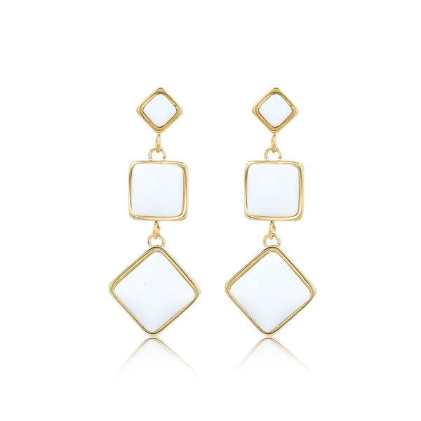 Elegante Gouden Oorbellen met White Aventurine 58mm - My Bendel