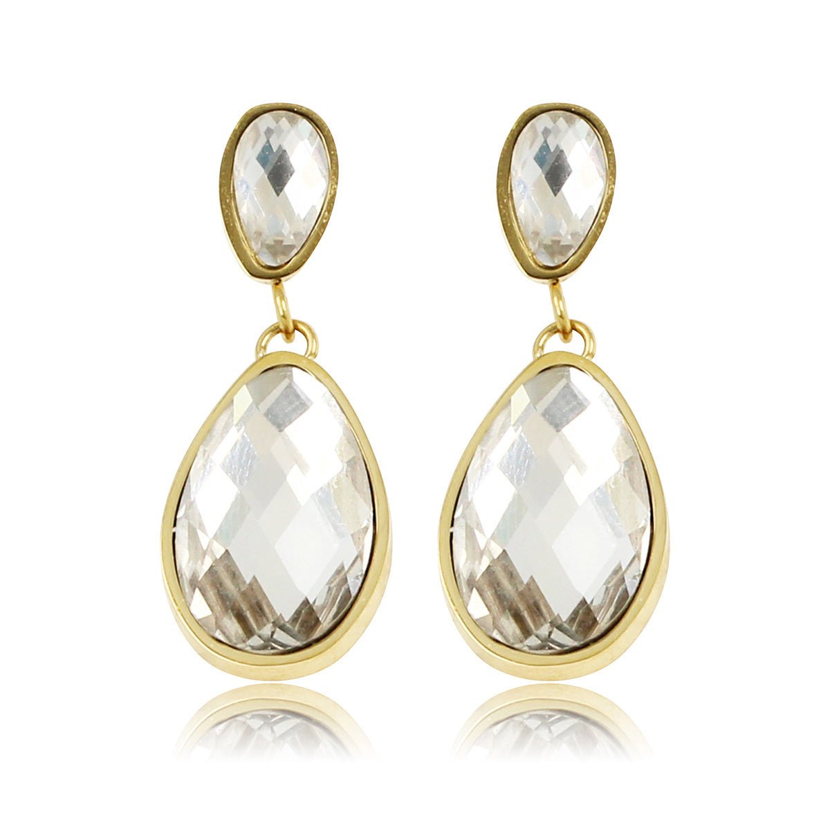 Elegante Gouden Oorbellen met Witte Kristaldruppel - My Bendel