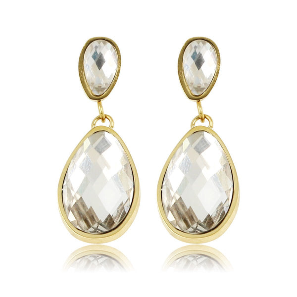 Elegante Gouden Oorbellen met Witte Kristaldruppel - My Bendel