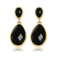 Elegante Gouden Oorbellen met Zwarte Druppelsteen