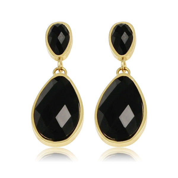 Elegante Gouden Oorbellen met Zwarte Druppelsteen - My Bendel