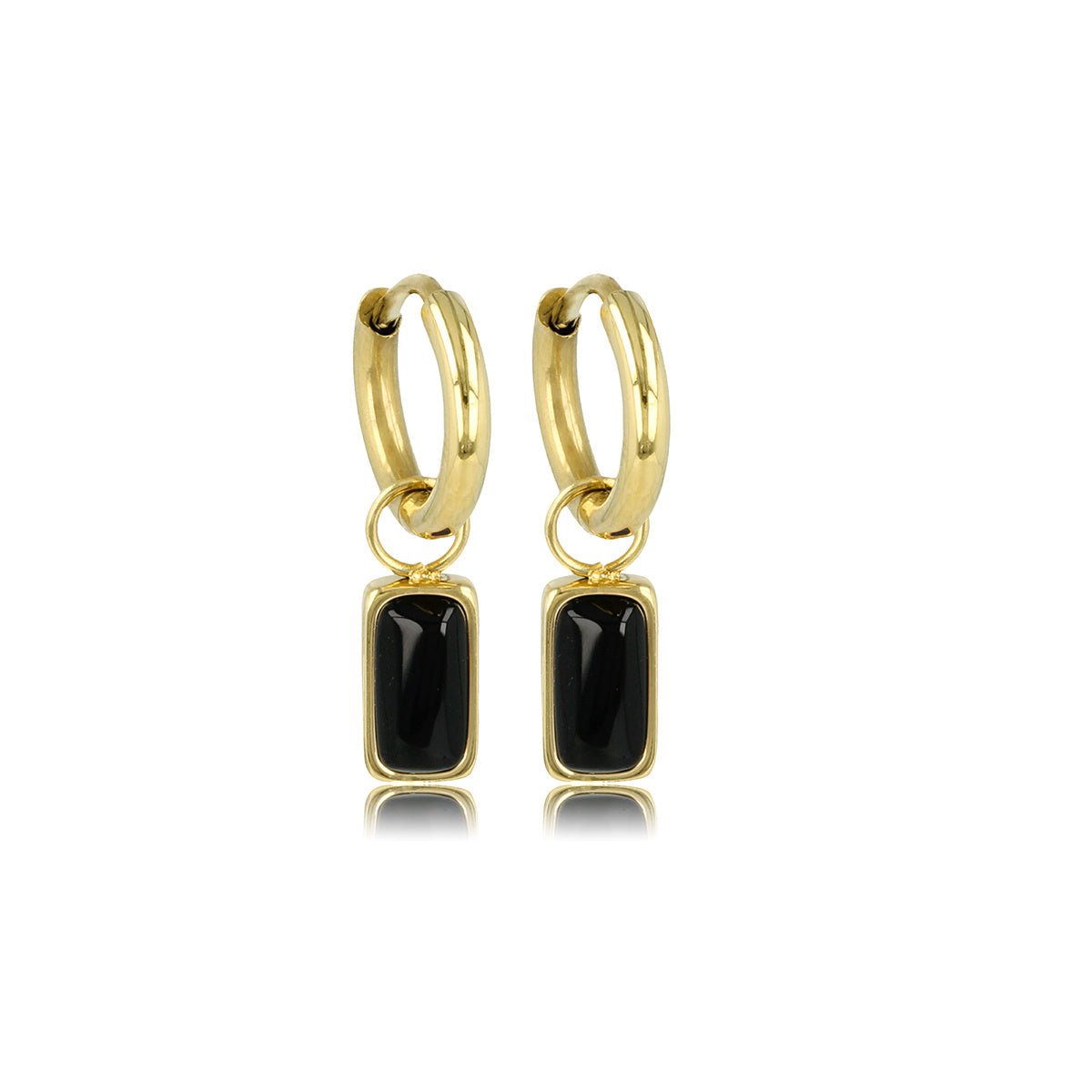 Elegante Gouden Oorringen met Onyx Hanger - My Bendel