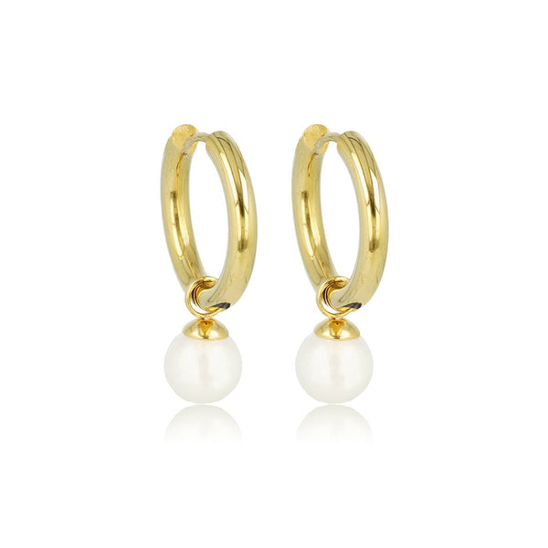 Elegante Gouden Oorringen met Witte Parel Charm - My Bendel
