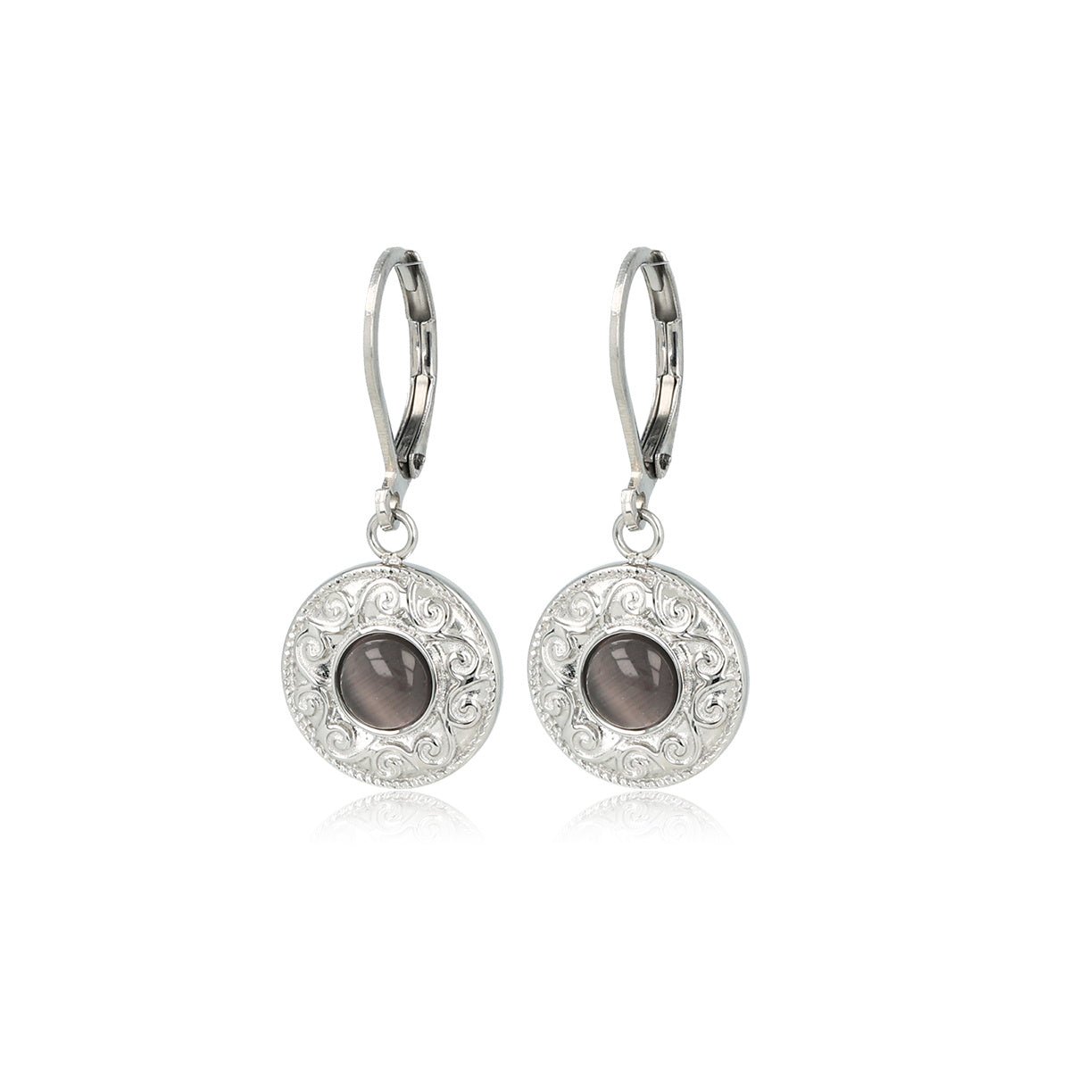 Elegante Zilveren Oorbel met Zwarte Parelmoer Hanger - My Bendel